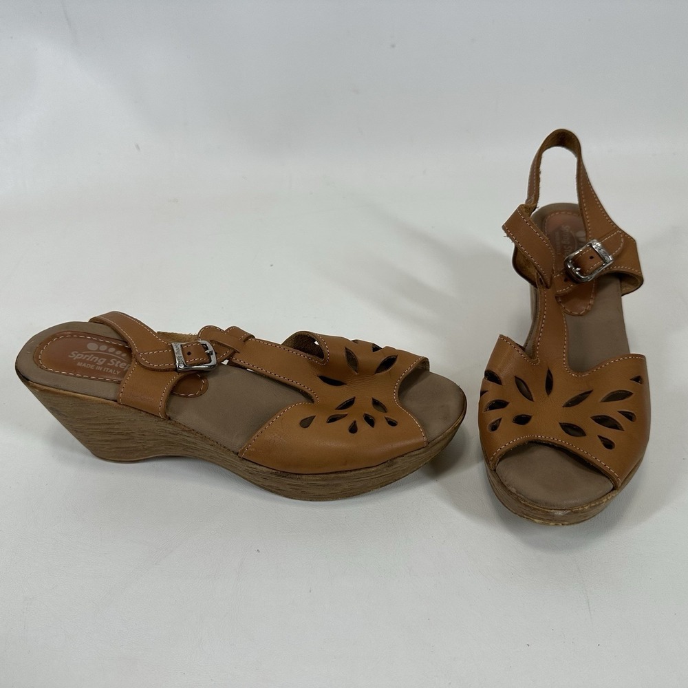 Spring Step Women's Wedge Sandal beige leather 9 / 40 slingback - Picture 1 of 8